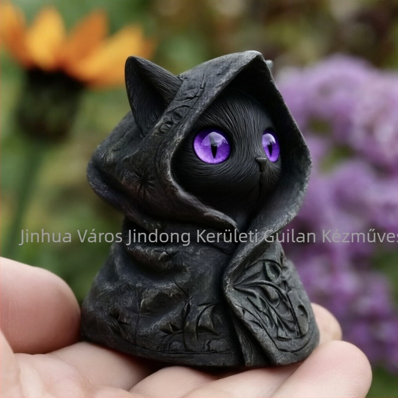 Halloween macska kalapban – gyanta figura