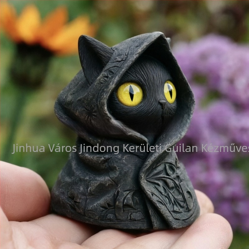 Halloween macska kalapban – gyanta figura