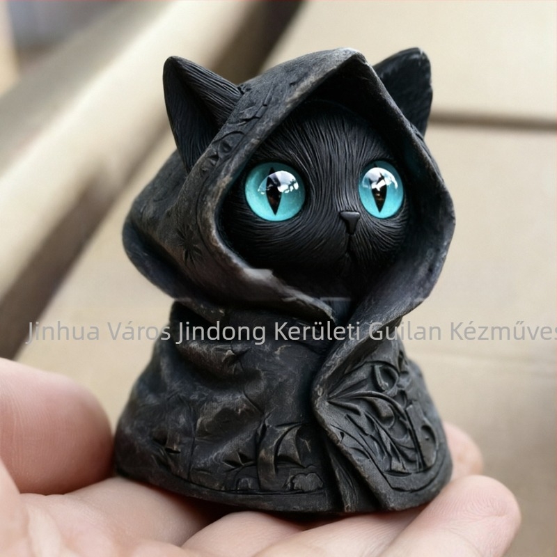 Halloween macska kalapban – gyanta figura