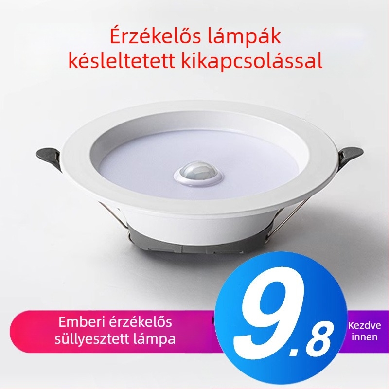 PIR mozgásérzékelős LED mennyezeti downlight, beépített, folyosókhoz és bejáratokhoz