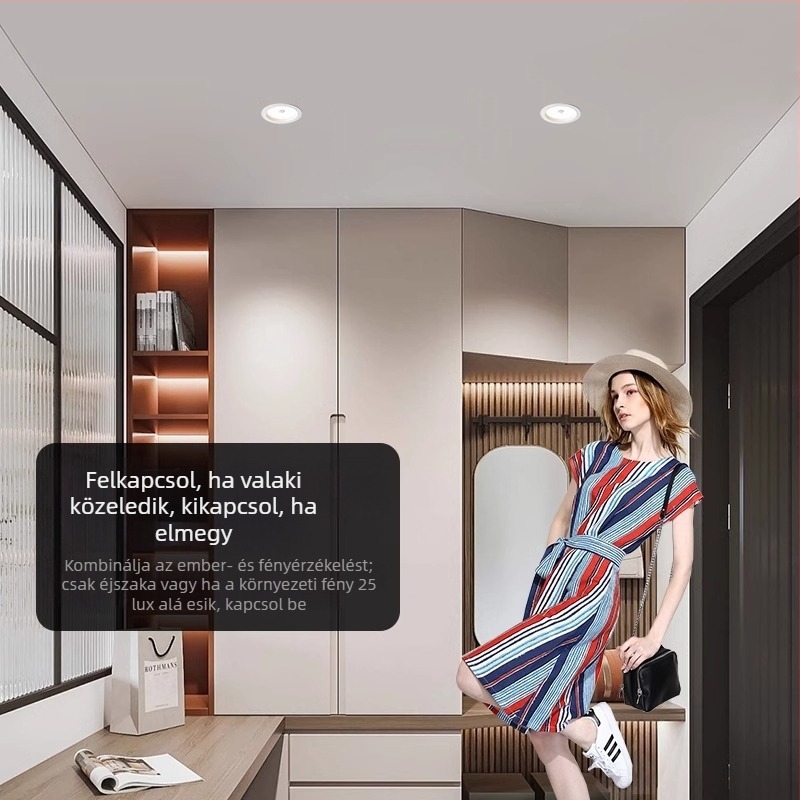 PIR mozgásérzékelős LED mennyezeti downlight, beépített, folyosókhoz és bejáratokhoz