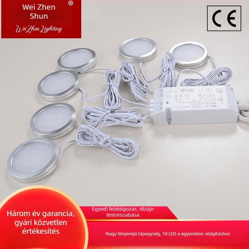 LED szekrény- és vitrinvilágítás, bútorvilágítás, RV világítás, alacsony feszültségű felületre szerelt, 18 LED-es kis downlight, 3000K melegfehér, háztartási használat