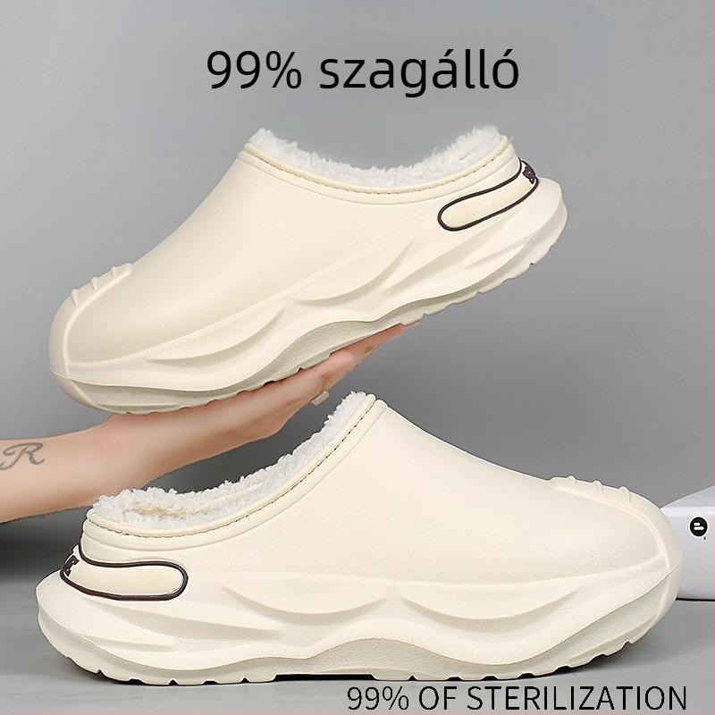 Férfi téli pamut papucs fleece-bélésével, meleg, vízálló, csúszásmentes, könnyű, beltéri használatra.