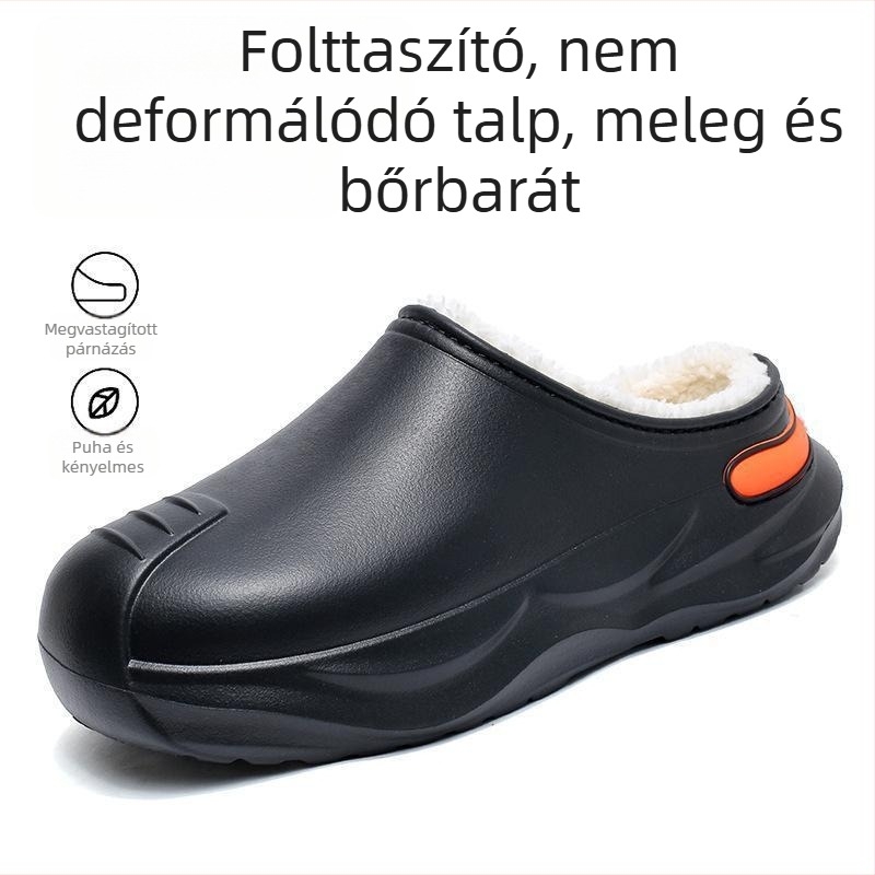 Férfi téli pamut papucs fleece-bélésével, meleg, vízálló, csúszásmentes, könnyű, beltéri használatra.
