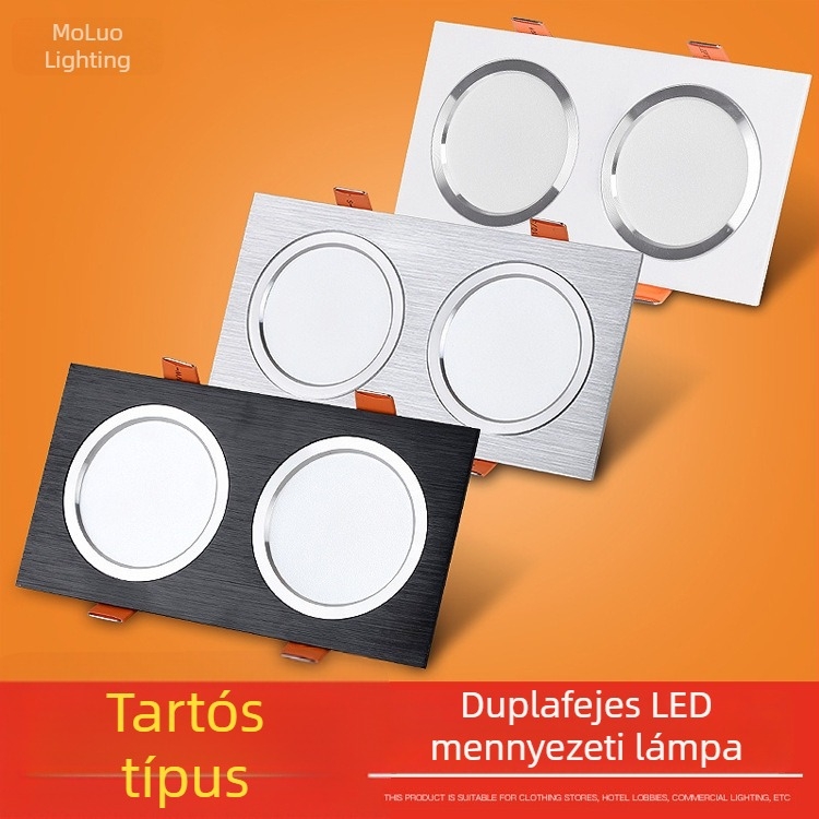 LED kétszárnyú mennyezeti downlight, téglalap alakú lámpatest rácsos, beépített mennyezeti világítás, dupla soros LED fény