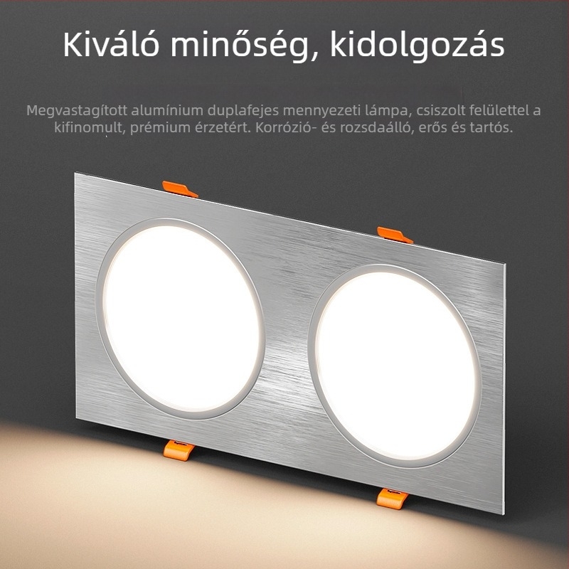 LED kétszárnyú mennyezeti downlight, téglalap alakú lámpatest rácsos, beépített mennyezeti világítás, dupla soros LED fény