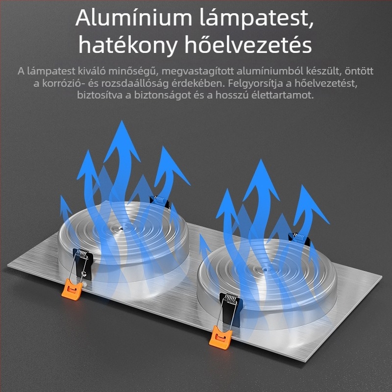 LED kétszárnyú mennyezeti downlight, téglalap alakú lámpatest rácsos, beépített mennyezeti világítás, dupla soros LED fény