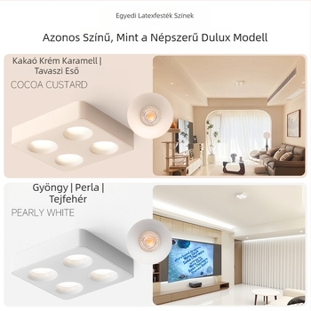 Négyfejű mennyezeti spotlámpa, ultra vékony kivitel, felületre szerelhető, krémes árnyalat latexfestékkel kakaó-tej színben.