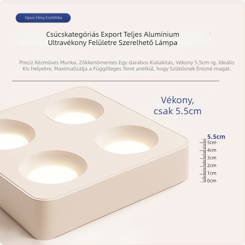 Négyfejű mennyezeti spotlámpa, ultra vékony kivitel, felületre szerelhető, krémes árnyalat latexfestékkel kakaó-tej színben.