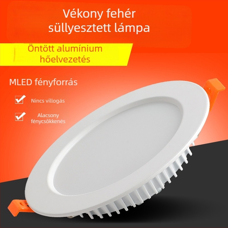LED beépíthető mennyezeti lámpa, ultra vékony, öntött alumínium ház, kör alakú, 2,5/4 hüvelyk, 12W, árnyékmentes és páramentes