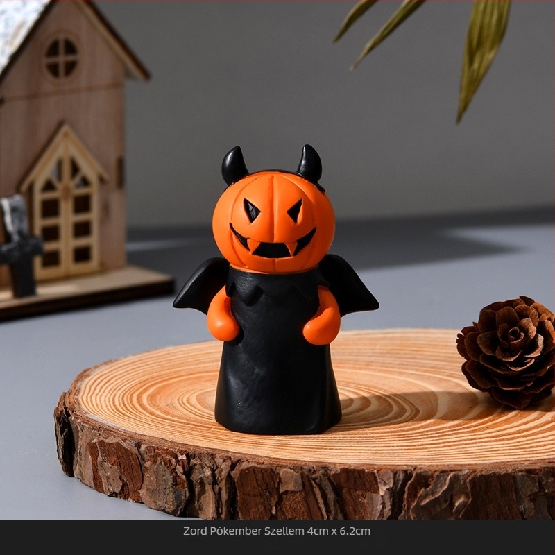 Aranyos kézzel készített Halloween tökember dísz, gyanta asztali dekoráció, szellem baba
