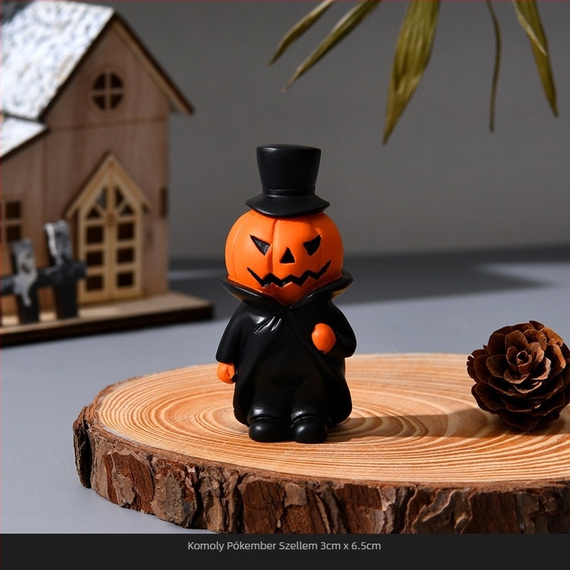 Aranyos kézzel készített Halloween tökember dísz, gyanta asztali dekoráció, szellem baba