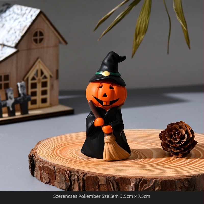 Aranyos kézzel készített Halloween tökember dísz, gyanta asztali dekoráció, szellem baba