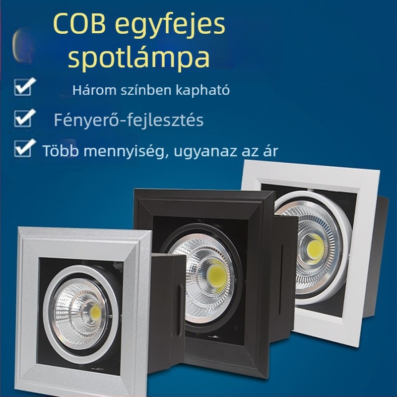 Beépített LED spotlámpa egyfejű, négyszögletes alumínium test, fekete, folyosóra