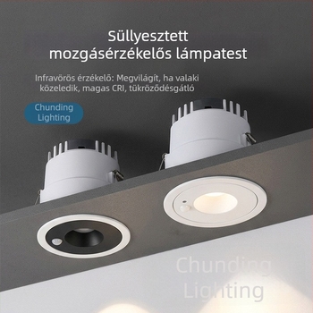 Beépíthető LED szenzoros downlight folyosókra, lépcsőházba és bejárathoz - közeledésre világít, radar szenzorral, 3000K meleg fehér