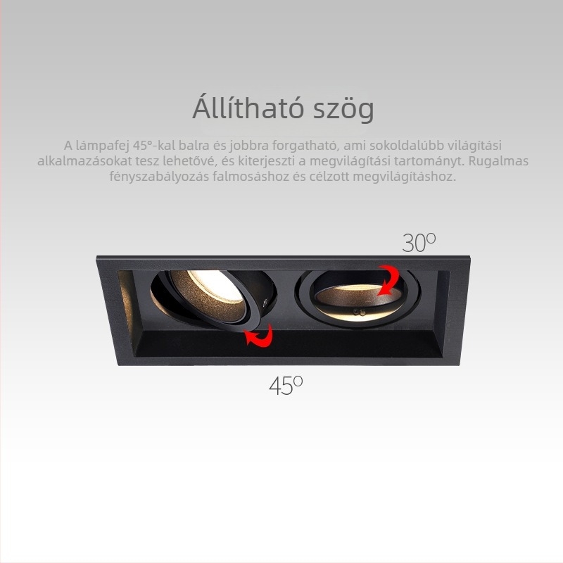 LED kettős fejű beépített downlight, rejtett spotlámpa, négyzetes rácsos mennyezeti lámpa, otthoni és kereskedelmi használatra