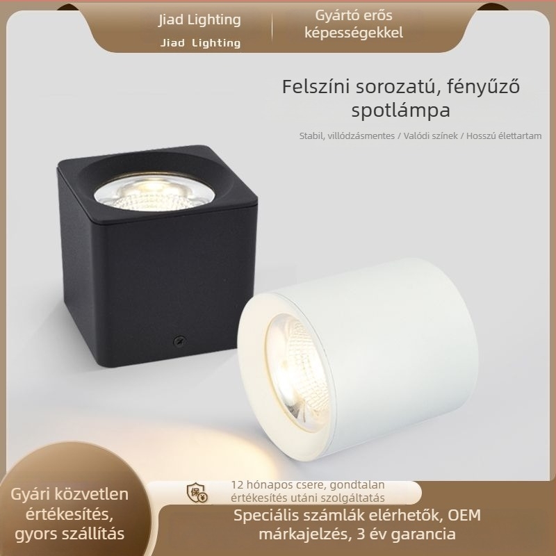 Felszíni LED spotlámpa nappalira központi világítás nélkül, COB downlight, teljes spektrum, anti-glare, négyszögletes mennyezeti lámpa alumínium házzal