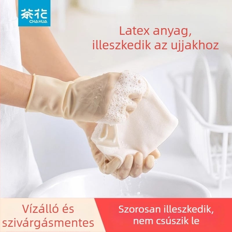 Camellia mosogatós kesztyűk, vékony latex kesztyűk háztartási használatra, vízálló, nőknek, nyár, 26 cm hosszú