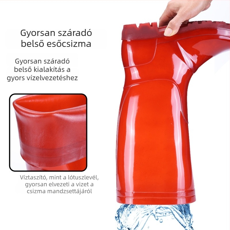 Barna magas szárú gumicsizma esőcsizma, gyorsan száradó vízicipő, belső bélés nélküli, hosszú vízálló lábbeli