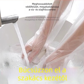 Egyszer használatos, vastagított kopásálló kesztyűk hosszú mandzsettával, mosogatáshoz és háztartási használatra