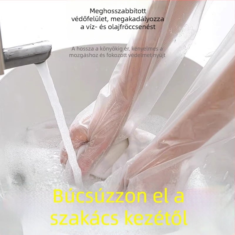 Egyszer használatos, vastagított kopásálló kesztyűk hosszú mandzsettával, mosogatáshoz és háztartási használatra