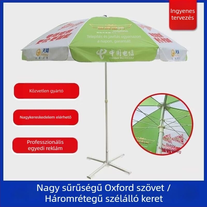2,4 m-es kültéri reklámernyő logónyomtatással, UV védelem, nagy strand- és standernyő