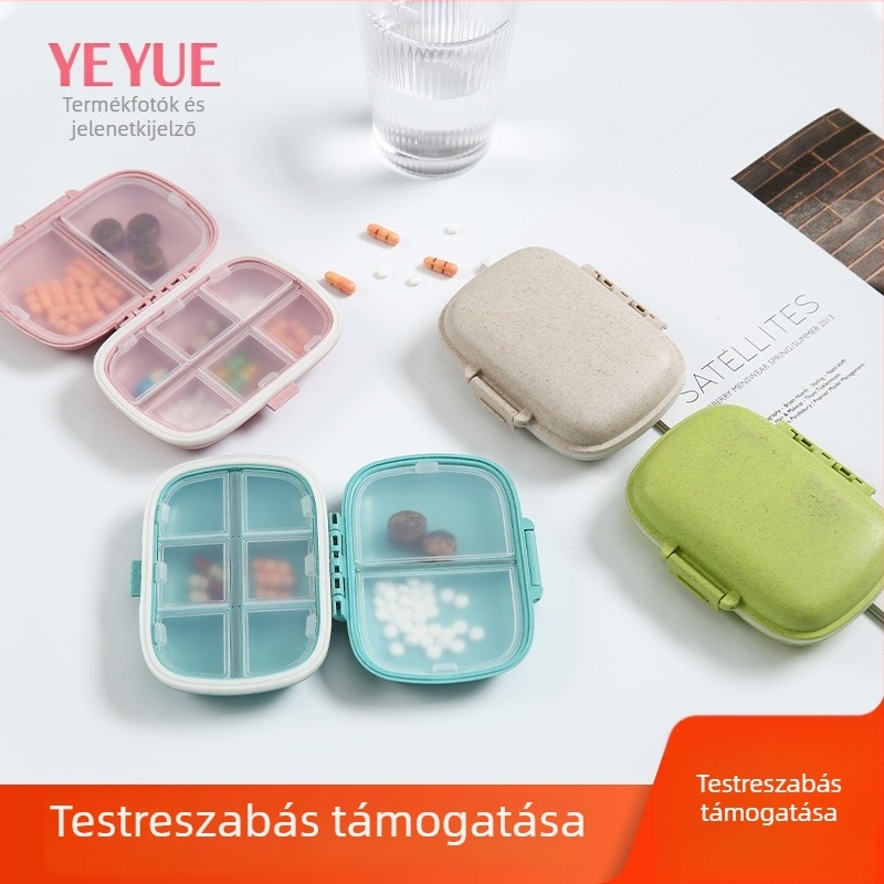Nedvességálló hordozható gyógyszeres doboz, két rétegű, 8 rekesz, heti elosztás, utazáshoz