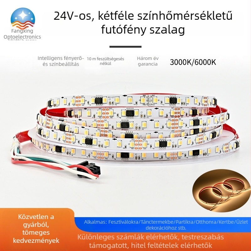 24V-os két színű LED-szalag, dimmelhető, 120 LED/m, 9.6W/m, távirányítóval és intelligens vezérléssel, TV hátterekhez