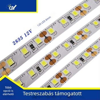 12V LED-szalag, 120 LED (2835), réz kettős paneles tartóval, vitrinékhez, konyhaszekrényekhez és ruhásszekrényekhez, színválaszték elérhető