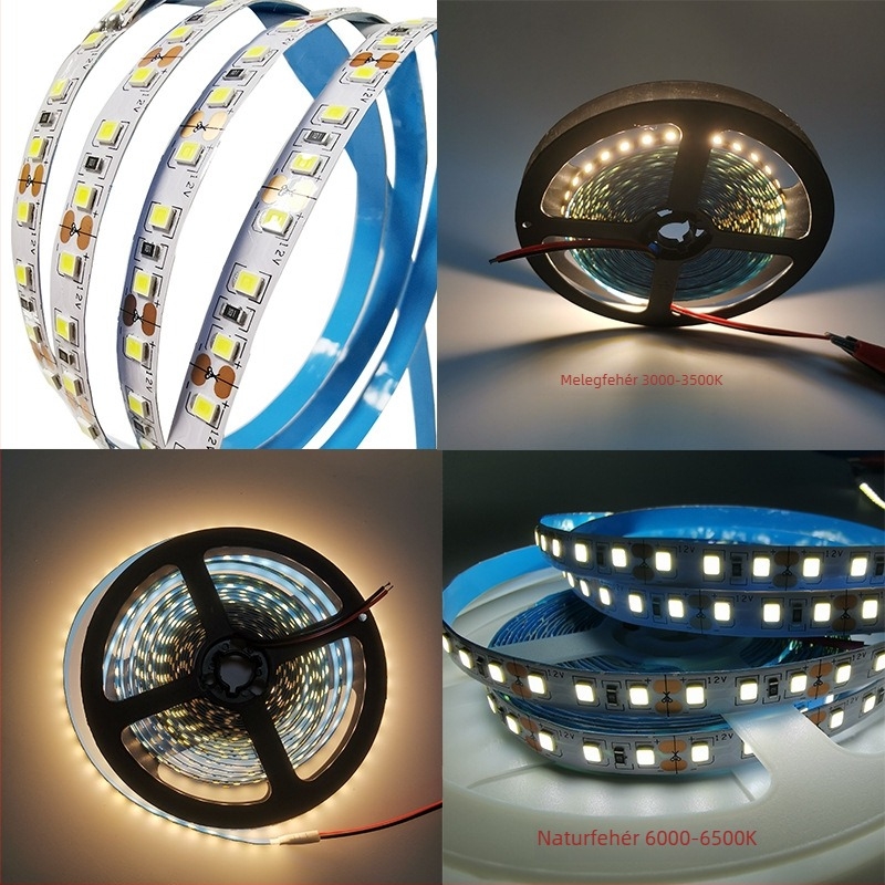 12V LED-szalag, 120 LED (2835), réz kettős paneles tartóval, vitrinékhez, konyhaszekrényekhez és ruhásszekrényekhez, színválaszték elérhető