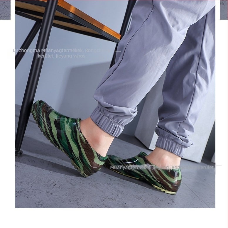 Férfi alacsonyak esőcsizmák, vízállóak, könnyűek, slip-on, csúszásmentes talp, PVC felsőrész