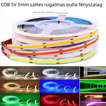 5V COB LED szalag, 320 LED, szélesség 5 mm/8 mm, vágásra alkalmas, egyszínű, csatornás világítás