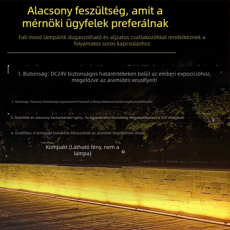 LED falmosó falfény kültérre és beltérre, vízálló, 6500K, 48 LED, hossz 1000 mm, IP65, dimmable külső vezérléssel, esküvői/fasadc világítás, V-alakú kontúr és lineáris világítás, szuper fényes