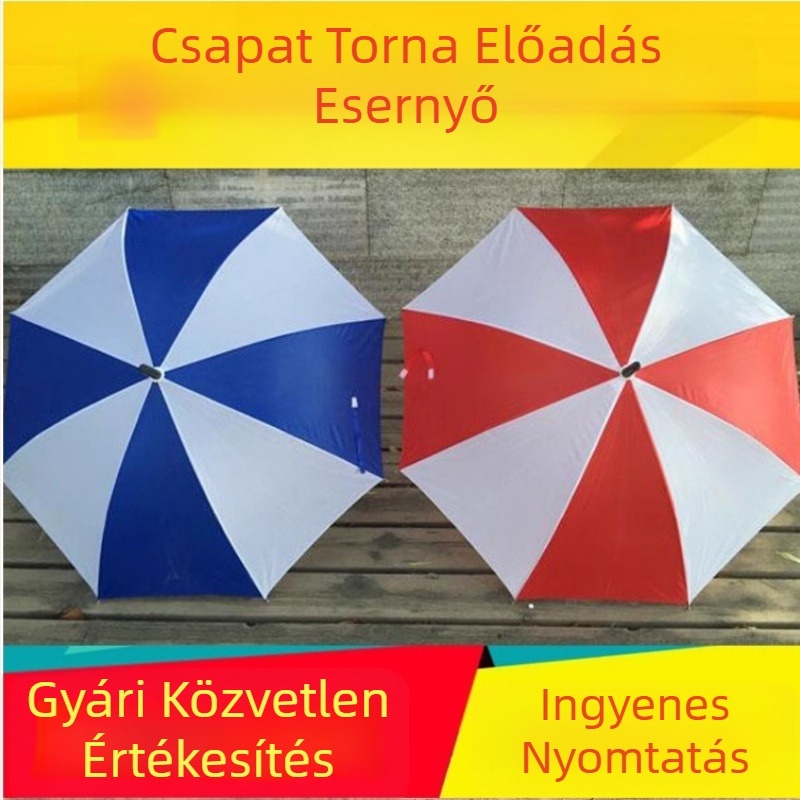Piros-fehér testreszabható gyerek esernyő iskolai sportnapra, csoportos gimnasztika és tánc kellék, reklámcélú előadásokhoz