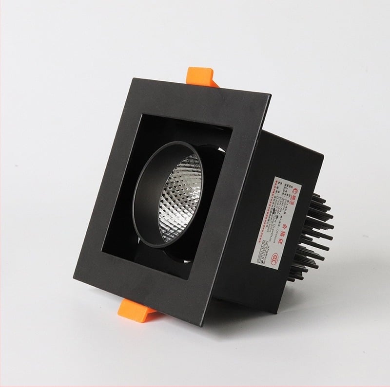 LED dupla fejű COB spotlámpa mennyezetre, antireflektív, négyzetes rács, fekete