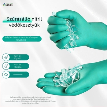 Blue Guard nitril flockos kesztyűk, egyszer használatos, háztartási mosogatáshoz, hosszúak és vastagítottak, csúszásmentesek, sav- és lúgállóak, élelmiszer-minőségű