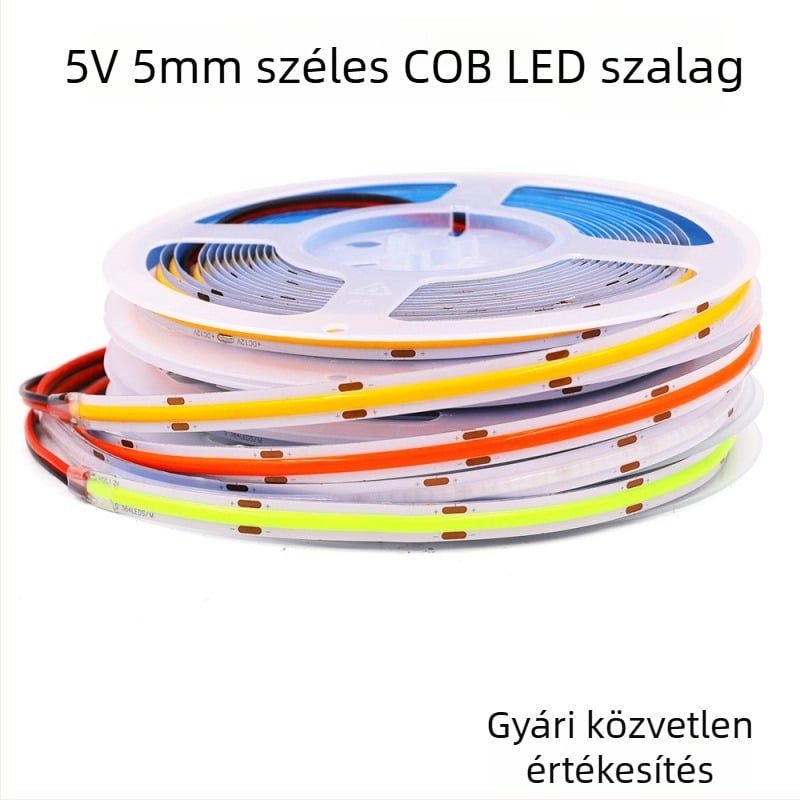 COB LED szalag, 320 LED, 5V alacsony feszültség, profil csatornás 5mm/8mm, vágásra alkalmas DIY világítás, fényerő szabályozható