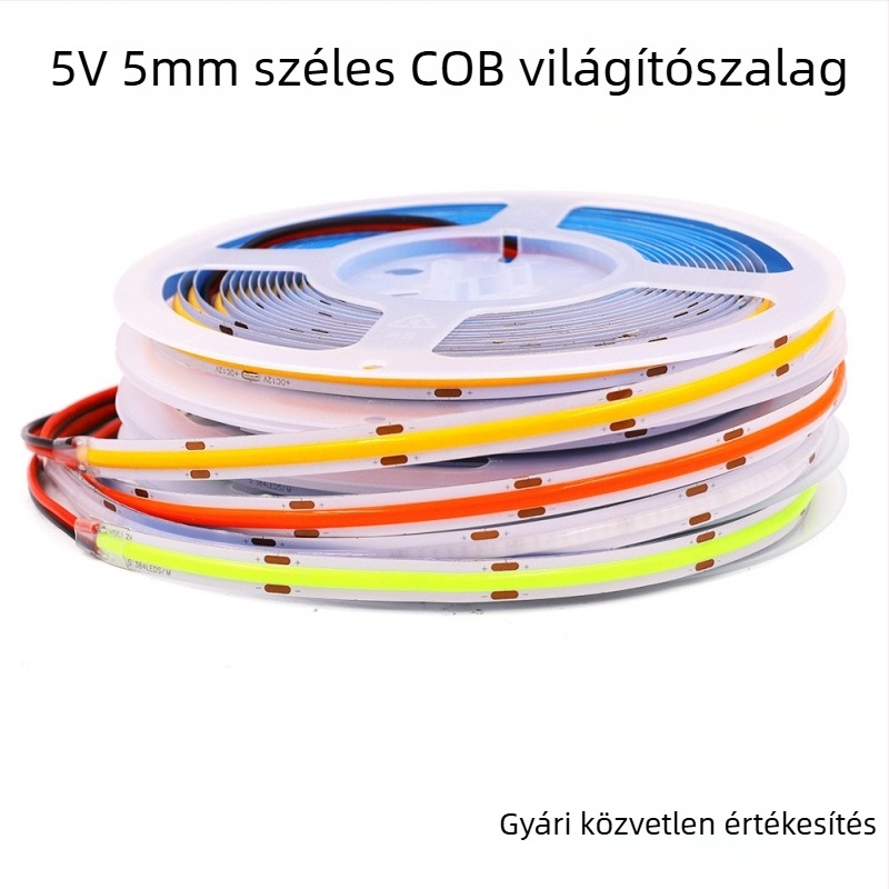 5V COB LED-szalag, 320 LED, szélesség 5 mm/8 mm, DIY vágás