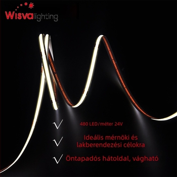 COB rugalmas LED-szalag, 480 LED-del, 24V, 10W, 180° fényvetés, állítható fényerő, lineáris világítás szekrényekhez, nem vízálló