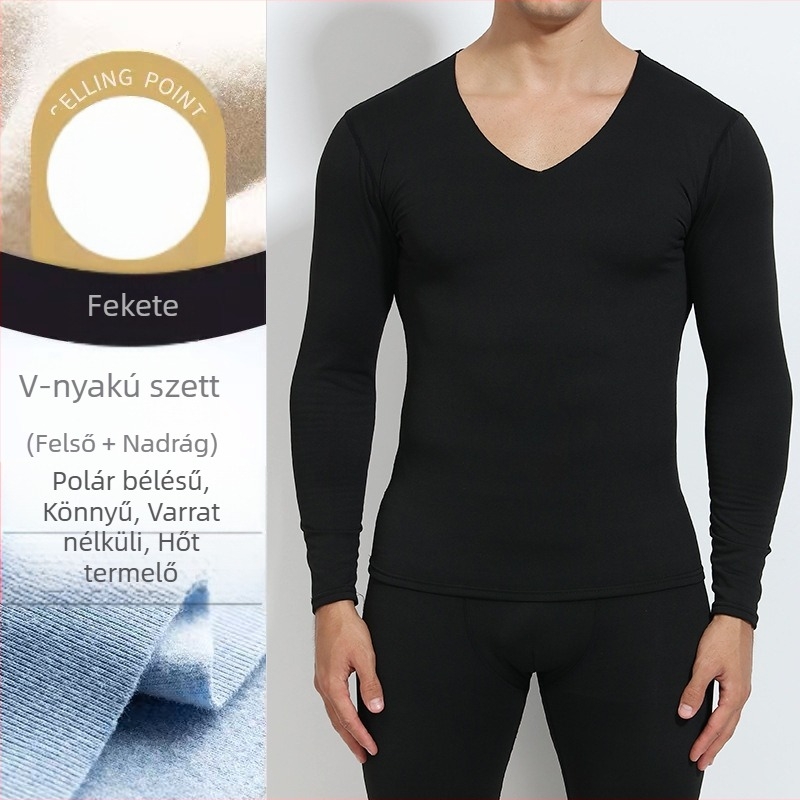 V-nyakú, seamless termo alsóruha készlet férfiaknak, vékony és testhezálló alapréteg