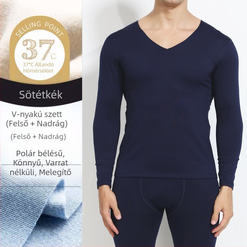 V-nyakú, seamless termo alsóruha készlet férfiaknak, vékony és testhezálló alapréteg