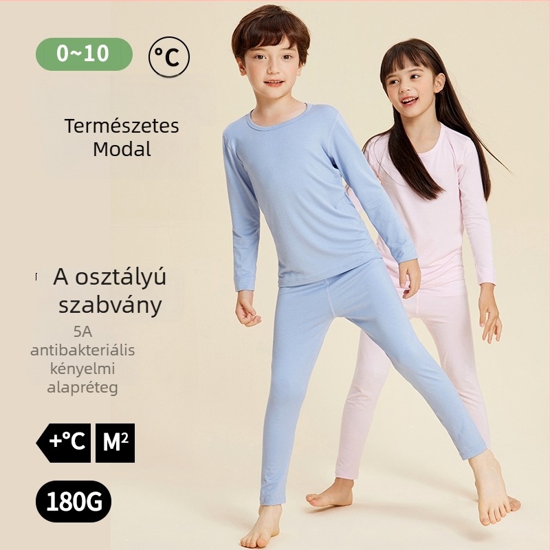Modal gyerekeknek készült felső és nadrág készlet tavasz-őszi, vékony kivitel, kerek nyak, antibakteriális, meleg, uniszex