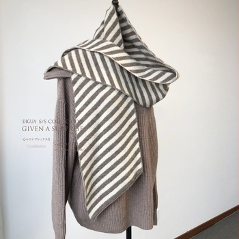 MCFX gyapjúból kötött sál diagonális csíkokkal, téli meleg, uniszex, 21 x 160 cm