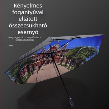 Nyolc bordás automata reklámesernyő logóval, vinil bevonattal, UV védelemmel, háromszakasra összecsukható