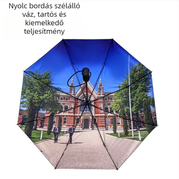 Nyolc bordás automata reklámesernyő logóval, vinil bevonattal, UV védelemmel, háromszakasra összecsukható