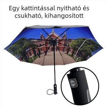 Nyolc bordás automata reklámesernyő logóval, vinil bevonattal, UV védelemmel, háromszakasra összecsukható