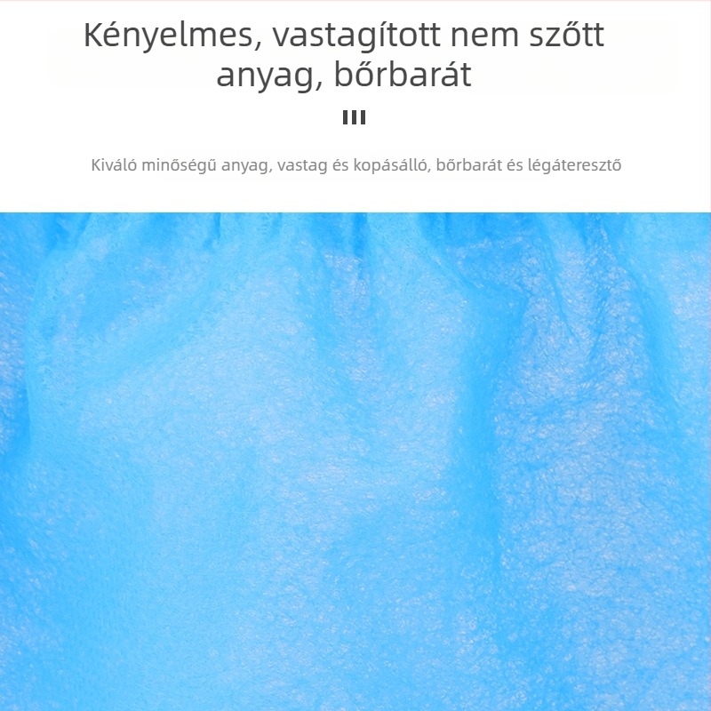 Egyszer használatos lábbelivédők háztartási használatra, vastagabb légáteresztő nemszőtt anyagból, kopásálló és csúszásmentes