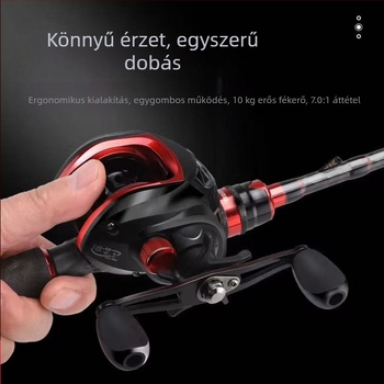 Csali horgászbot baitcasting orsóval és fémből készült dobbal, balkezes vagy jobbkezes