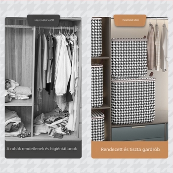 Összecsukható tároló doboz houndstooth minta, nedvességálló, nagy kapacitású, 110 L, ruhákhoz és ágyneműhöz.
