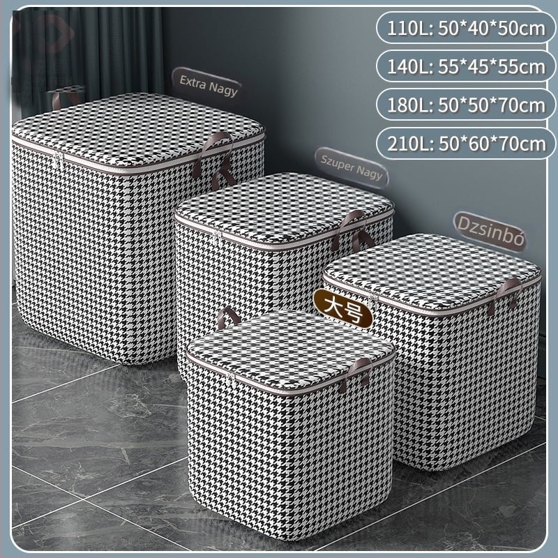 Összecsukható tároló doboz houndstooth minta, nedvességálló, nagy kapacitású, 110 L, ruhákhoz és ágyneműhöz.